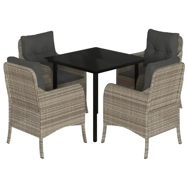 Zestaw mebli ogrodowych rattan PE czarny, 1 stół 80x80x74 cm, 4 krzesła