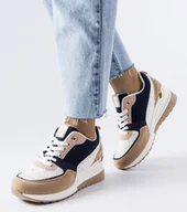 Botki damskie - Beżowo-granatowe sneakersy Mireault-39 - miniaturka - grafika 1