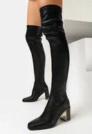 Kozaki damskie - Czarne Kozaki za Kolano na Słupku Vionel - miniaturka - grafika 1