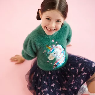 Swetry dla dziewczynek - Sinsay - Sweter z cekinami - Zielony - grafika 1
