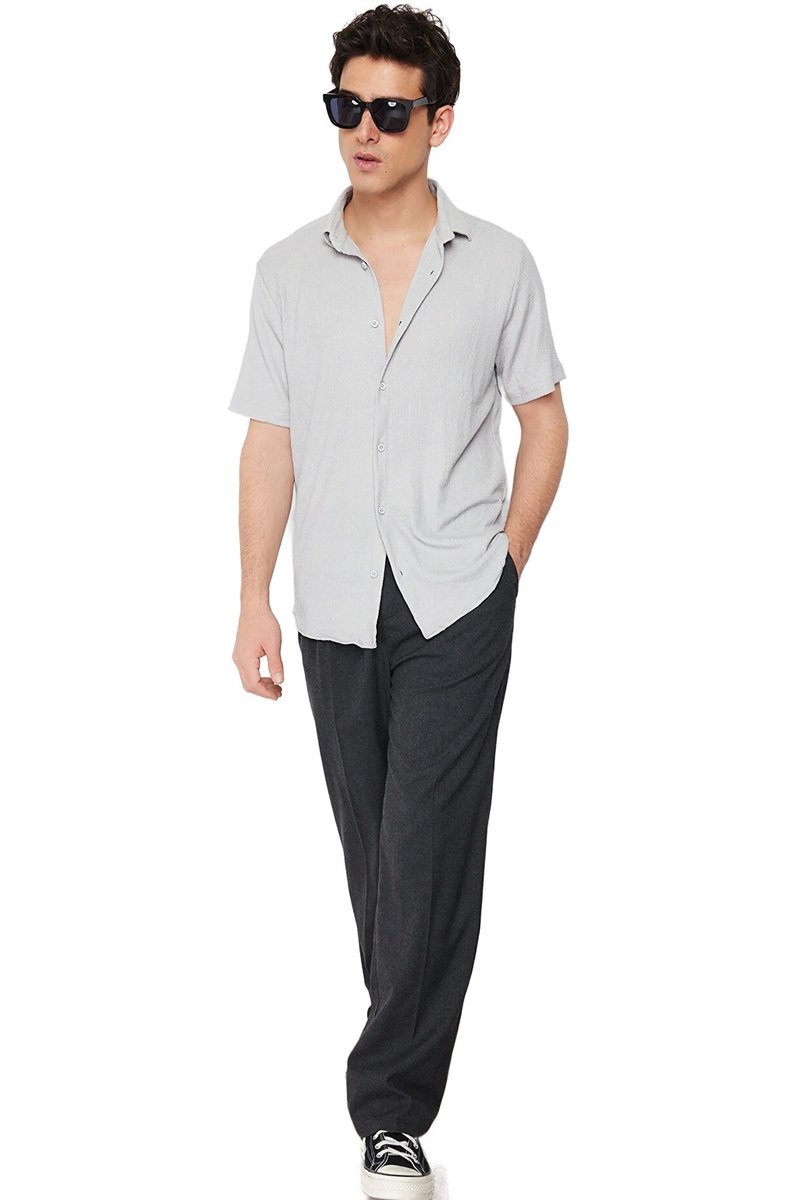 TRENDYOL MAN SZARA KOSZULA MĘSKA CASUAL KRÓTKI RĘKAW Z GUZIKAMI XL 5DA