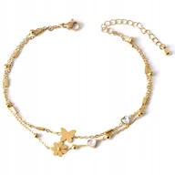 Bransoletki - Bransoletka na Nogę Kostkę Złota Podwójna Kwiat Motyl Stal Bransoletki Trus - miniaturka - grafika 1