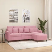 Sofy i kanapy - vidaXL 3-osobowa sofa z podnóżkiem, różowa, 180 cm, aksamitem - miniaturka - grafika 1