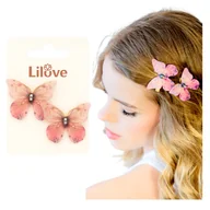Ozdoby do włosów - Spinka do Włosów Różowa Złota Zestaw 2 Sztuki Wsuwka z Cyrkoniami Motyl - miniaturka - grafika 1