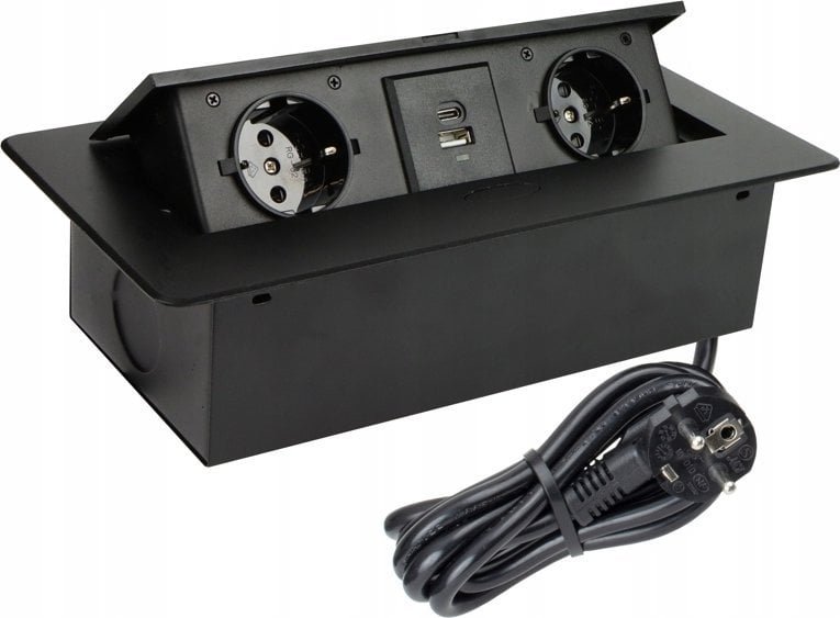 Listwa zasilająca Design Light EXT CORD 2PL+USB A+C 3M BLACK KOMB-CZ-2DE-UAC-