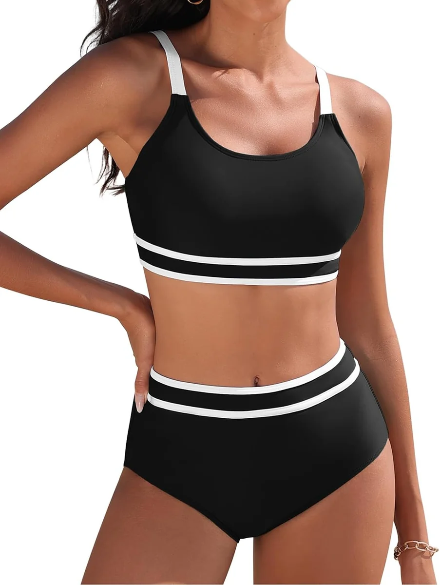 Damski dwuczęściowy strój kąpielowy z wysokim stanem push-up XL