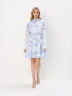 Sukienki - Mohito - Bawełniana koszulowa sukienka mini - błękitny - miniaturka - grafika 1