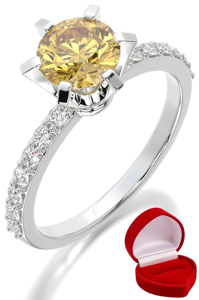 ZŁOTY PIERŚCIONEK ZARĘCZYNOWY 585 14k SZAFIR 1 ct BIAŁE ZŁOTO R6