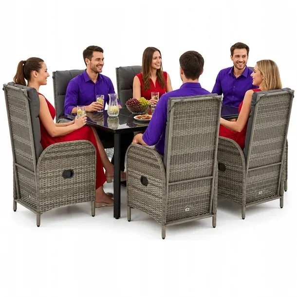Zestaw Mebli Ogrodowych z Rattanu PE, Stół 160x80x74 cm, Krzesła 57x62,5