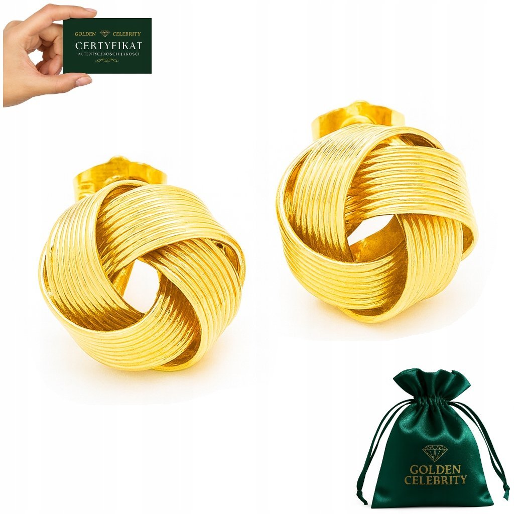 ZŁOTE KOLCZYKI WKRĘTKI SZTYFT CHAŁKA 15 MM STAL CHIRURGICZNA POZŁACANE 18K