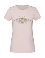 Koszulki i topy damskie - Damska koszulka z nadrukiem - BABCIA SREBRNO ZŁOTY NADRUK Pudrowy Róż S - miniaturka - grafika 1