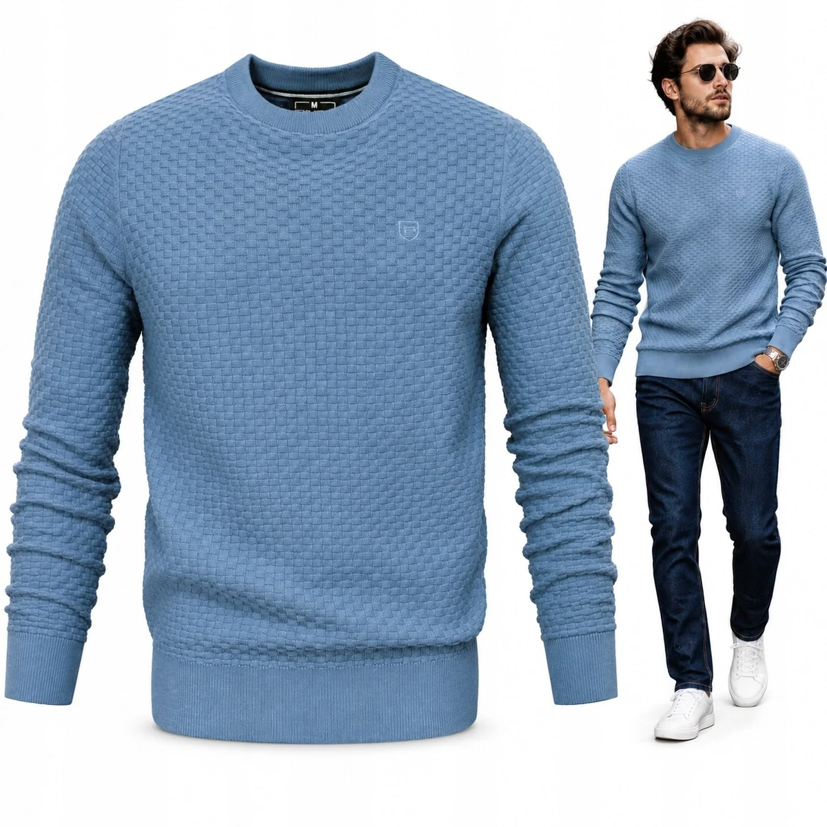 Elegancki SWETER Męski Klasyczny JEANSOWY Bawełniany Pako Jeans Elegancki SWETER Męski Klasyczny JEANSOWY Bawełniany XL Pako Jeans