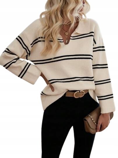SHEIN SWETER W PASKI LUŹNY DAMSKI KREMOWY M ŁOF