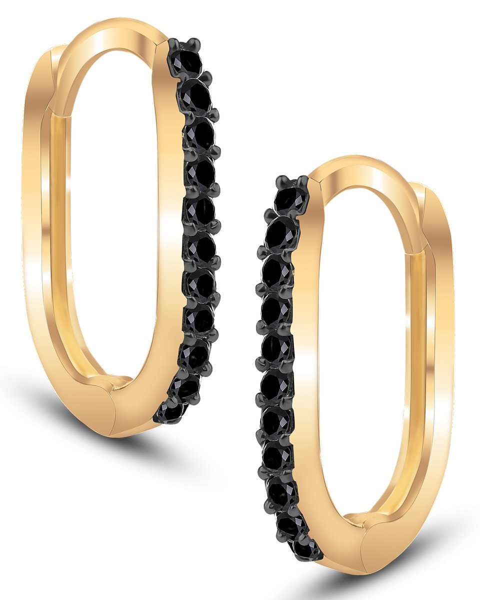 ZŁOTE KOLCZYKI WISZĄCE Z CZARNYMI CYRKONIAMI 333