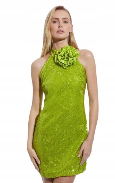 KAREN MILLEN SUKIENKA MINI ZIELONA Z CEKINAMI 36 B1C
