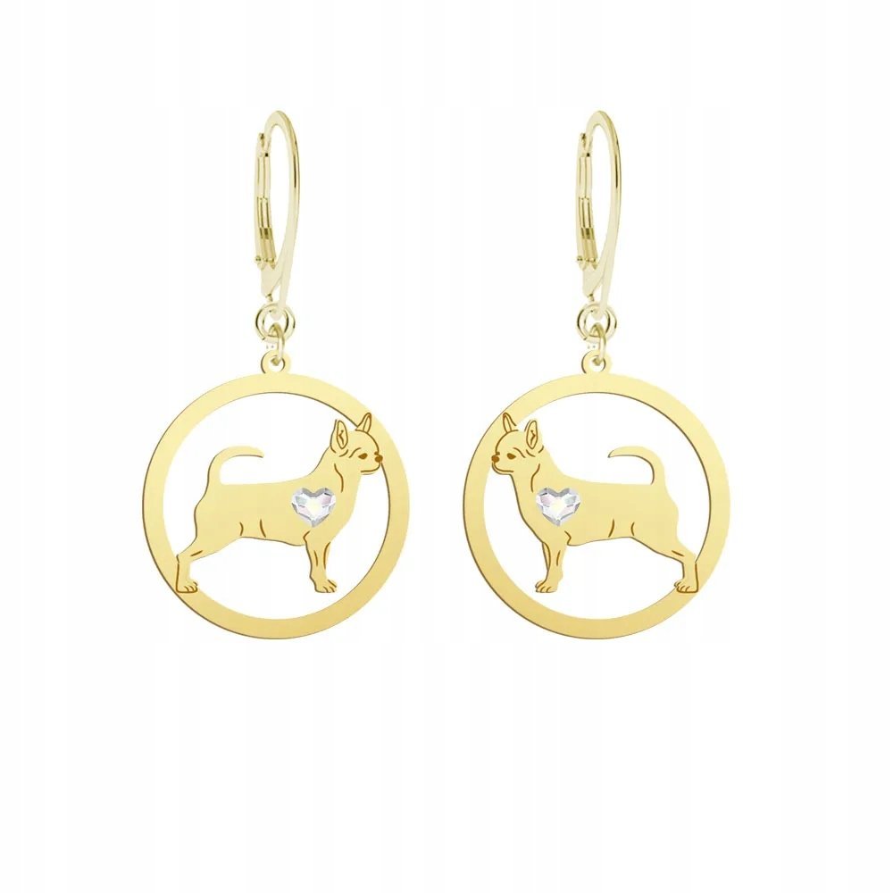 Kolczyki Złote z psem Chihuahua Krótkowłosa 925 Prezent GRAWER GRATIS