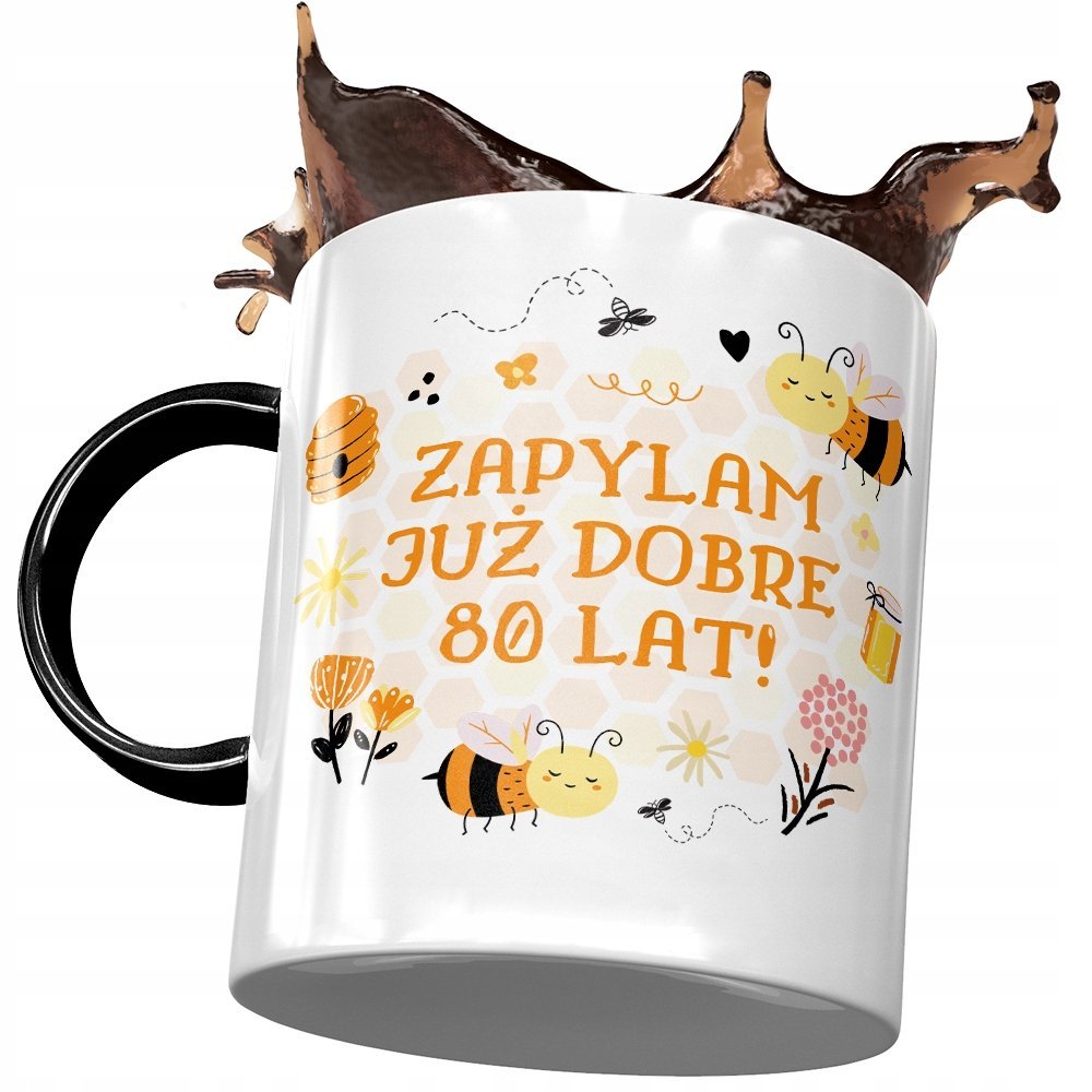Kubek Czarny na Urodziny 80 80te 80-te Prezent z Nadrukiem ze Zdjęciem + Opakowanie na prezent (wzór 03)
