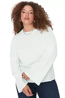 Bluzy damskie - Trendyol Damska bluza z okrągłym dekoltem, jednokolorowa, regularna, plus size, miętowa, 3XL, Miętowy - miniaturka - grafika 1