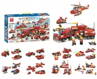 Klocki - KLOCKI STRAŻACKIE STRAŻ POŻARNA WÓZ HELIKOPTERY STRAŻACY ŁODŹ PONTON - miniaturka - grafika 1