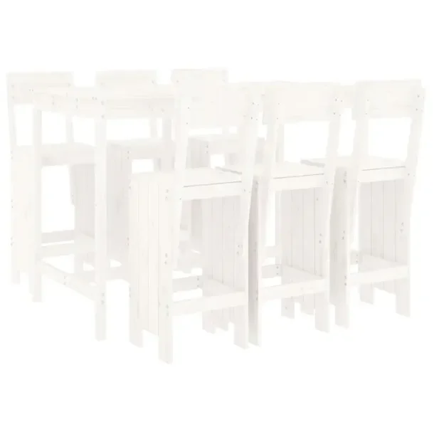 Zestaw mebli barowych z litego drewna sosnowego, biały, stół 159,5x82,5x