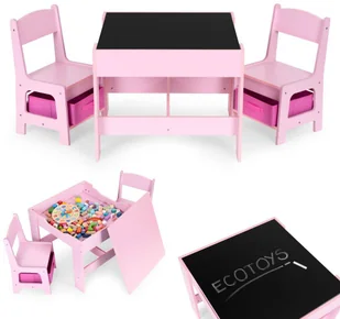 Zestaw mebli dla dzieci stolik + 2 krzesła tablica kredowa różowy ECOTOYS - Zestawy mebli dla dzieci - miniaturka - grafika 1