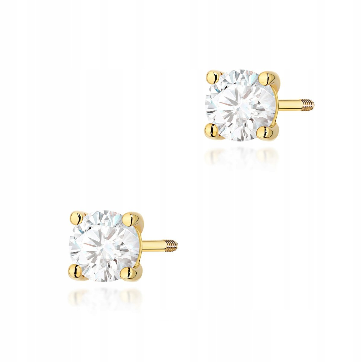 Złote kolczyki 585 sztyfty zakręcane z diamentami 0.50ct żółte złoto na