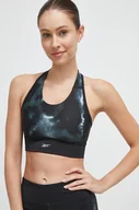 Bielizna sportowa damska - Reebok biustonosz sportowy Allover kolor czarny wzorzysty - miniaturka - grafika 1