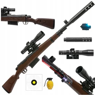 Karabin Snajperski Pistolet Na Kulki Plastikowe Luneta Z Regulacją Laser - Zabawki militarne - miniaturka - grafika 1