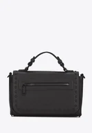 Torebki damskie - Damska listonoszka z imitacji skóry z ozdobioną klapą czarna - miniaturka - grafika 1