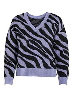 Swetry damskie - Vila Women's VIRIL FEAMI Mix V-Neck L/S Knit TOP-NOOS sweter, Pale Iris/Pattern: with Black, S, Pale Iris/wzór: z czarnym, S - grafika 1