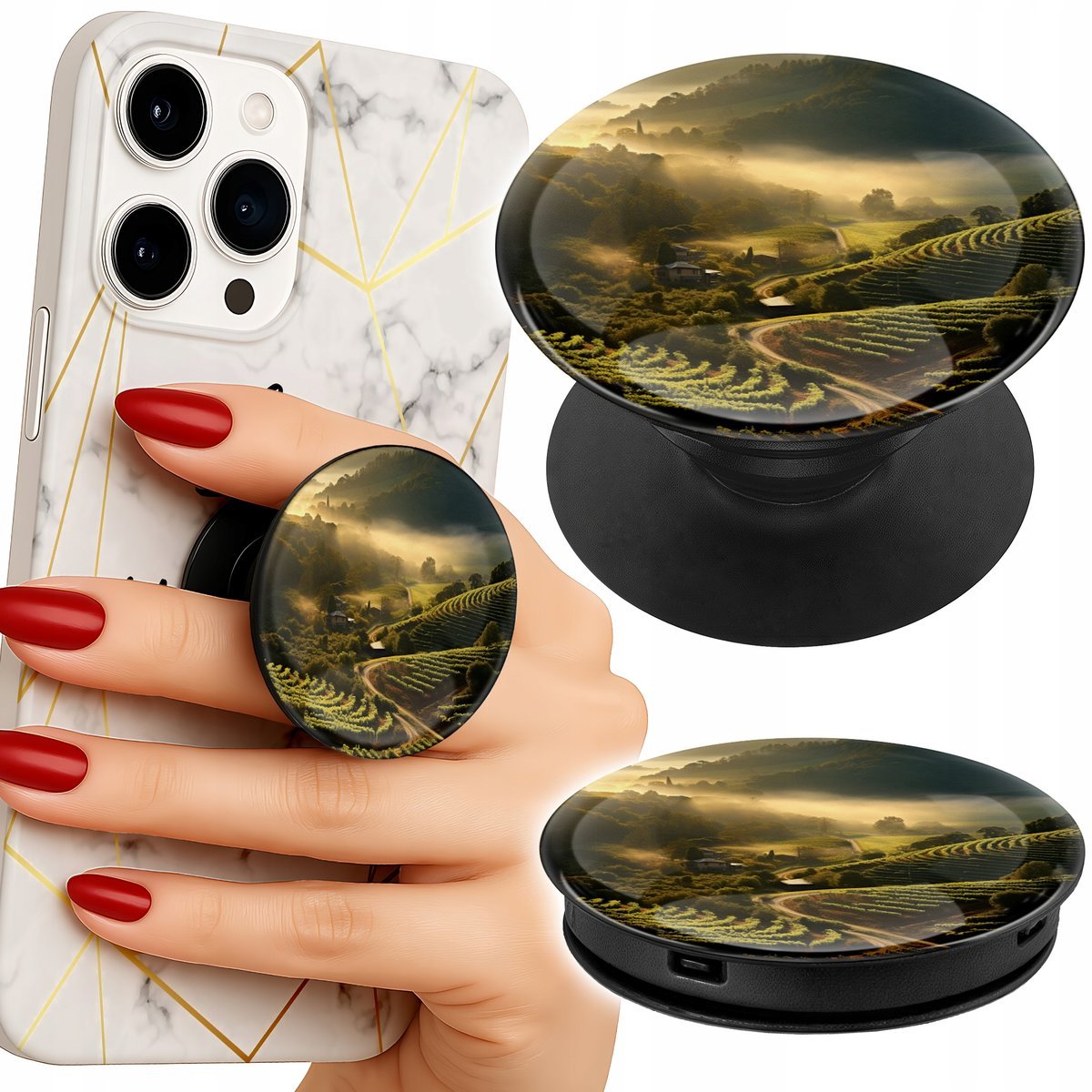 Uchwyt do telefonu Popsocket na palce/stojak ZIELONE POLA PIĘKNE KRAJOBRAZY