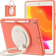 Etui do tabletów - Pomarańczowe etui na iPad 2019 2020 2021 10,2 cala iPad generacji 9/8/7 płaskie etui ochronne z tuleją na długopis 360° ręczna podpórka obrotowa trzy dowody - miniaturka - grafika 1