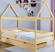 Łóżka dla dzieci i młodzieży - Elior Drewniane łóżko domek z materacem i szufladą, sosna - Petit 4X 190x90 cm - miniaturka - grafika 1