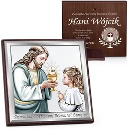 Kwadratowy obrazek z nadrukiem dla dziewczynki na I Komunię Świętą - Pamiątka Pierwszej Komunii Świętej - miniaturka - grafika 1
