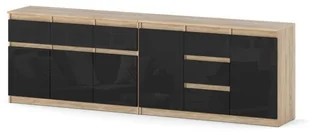 Komoda Pojemna Szafka 6 Szuflad 240cm Salon Sypialnia Sonoma Czarny Połysk - Komody - miniaturka - grafika 1