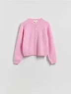 Swetry damskie - Reserved - Kardigan z wełną i moherem - różowy - miniaturka - grafika 1