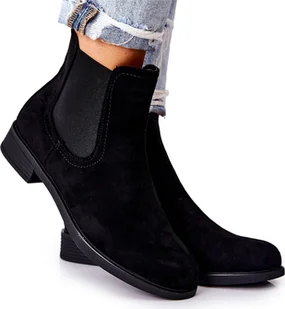 Zamszowe Botki Sztyblety Czarne Astate 39 - Botki damskie - miniaturka - grafika 1