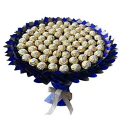 Zestawy upominkowe - Prezent na 80 Urodziny, Ślub. Mega Bukiet granatowy ze słodyczy Ferrero Rocher 80szt. - miniaturka - grafika 1