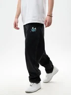 Spodnie męskie - Spodnie Jeansowe Baggy Męskie Czarne Smerfy Premium Denim Szerokie L - miniaturka - grafika 1