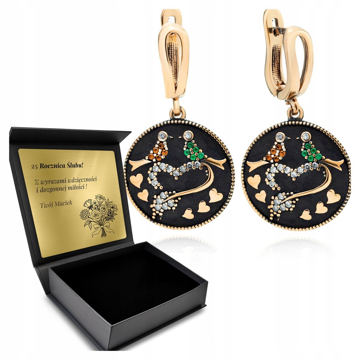 Kolczyki Srebrne 925 Cyrkonie Biżuteria Miłości Dla Kobiety + Grawer