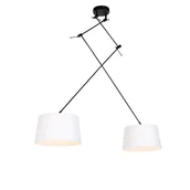 Lampy sufitowe - QAZQA Lampa wisząca regulowana czarna klosz lniany biały 35cm - Blitz II - miniaturka - grafika 1