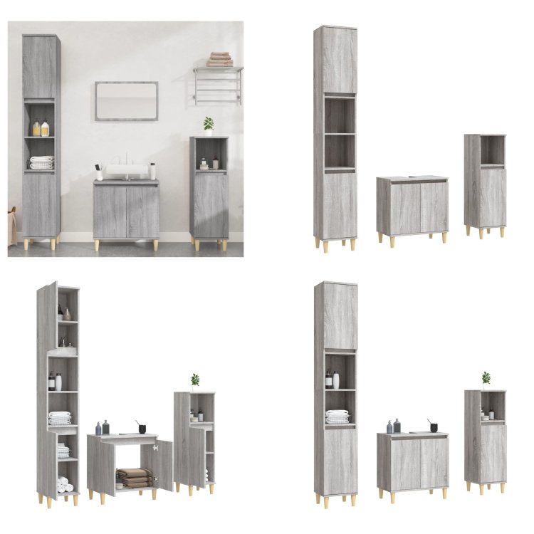 vidaXL 3-częściowy zestaw mebli łazienkowych szary drewno Sonoma - Zestaw mebli łazienkowych - Zestawy mebli łazienkowych - Szafka łazienkowa - Meble łazienkowe