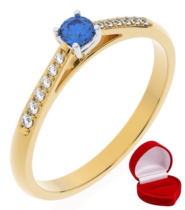 ZŁOTY PIERŚCIONEK ZARĘCZYNOWY 585 14k SZAFIR 0,09 ct + PUDEŁKO R0