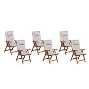 Fotele i krzesła ogrodowe - Beliani Zestaw 6 krzeseł ogrodowych drewnianych z beżowoszarymi poduszkami TOS - miniaturka - grafika 1