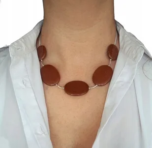 Naszyjnik PIASEK PUSTYNI owalne kamienie struna 50cm srebro 925 - Naszyjniki - miniaturka - grafika 1