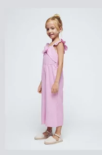 Dresy i komplety dla dziewczynek - Mayoral kombinezon lniany dziecięcy kolor fioletowy - grafika 1
