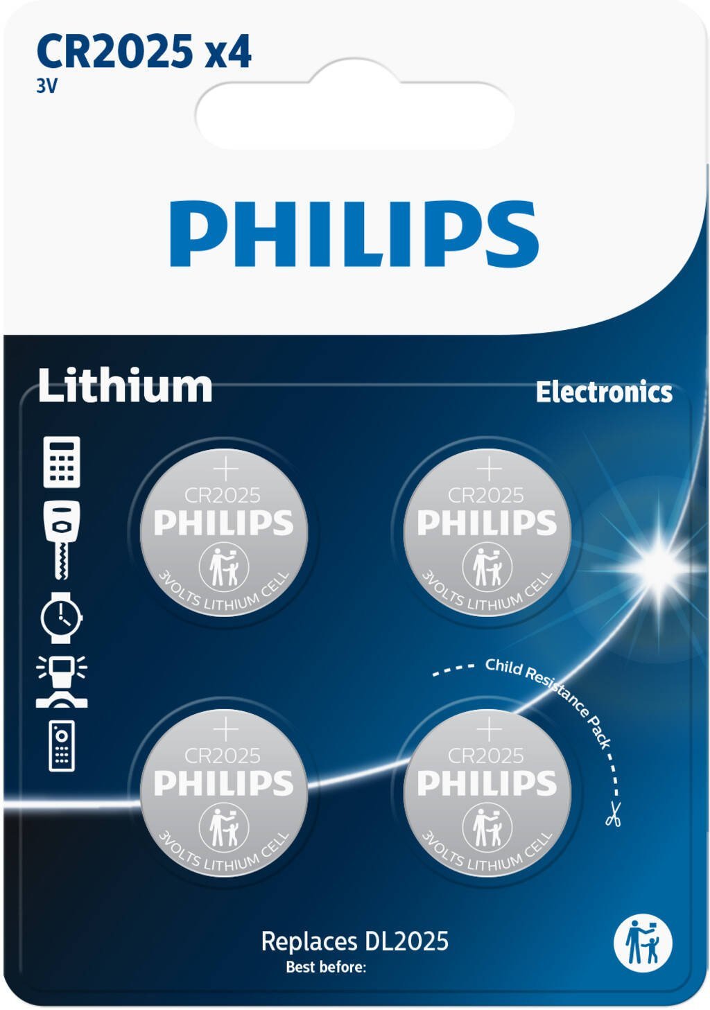 Philips PHILIPS knapcellebatteri lithium CR2025 4-pak - 2272839