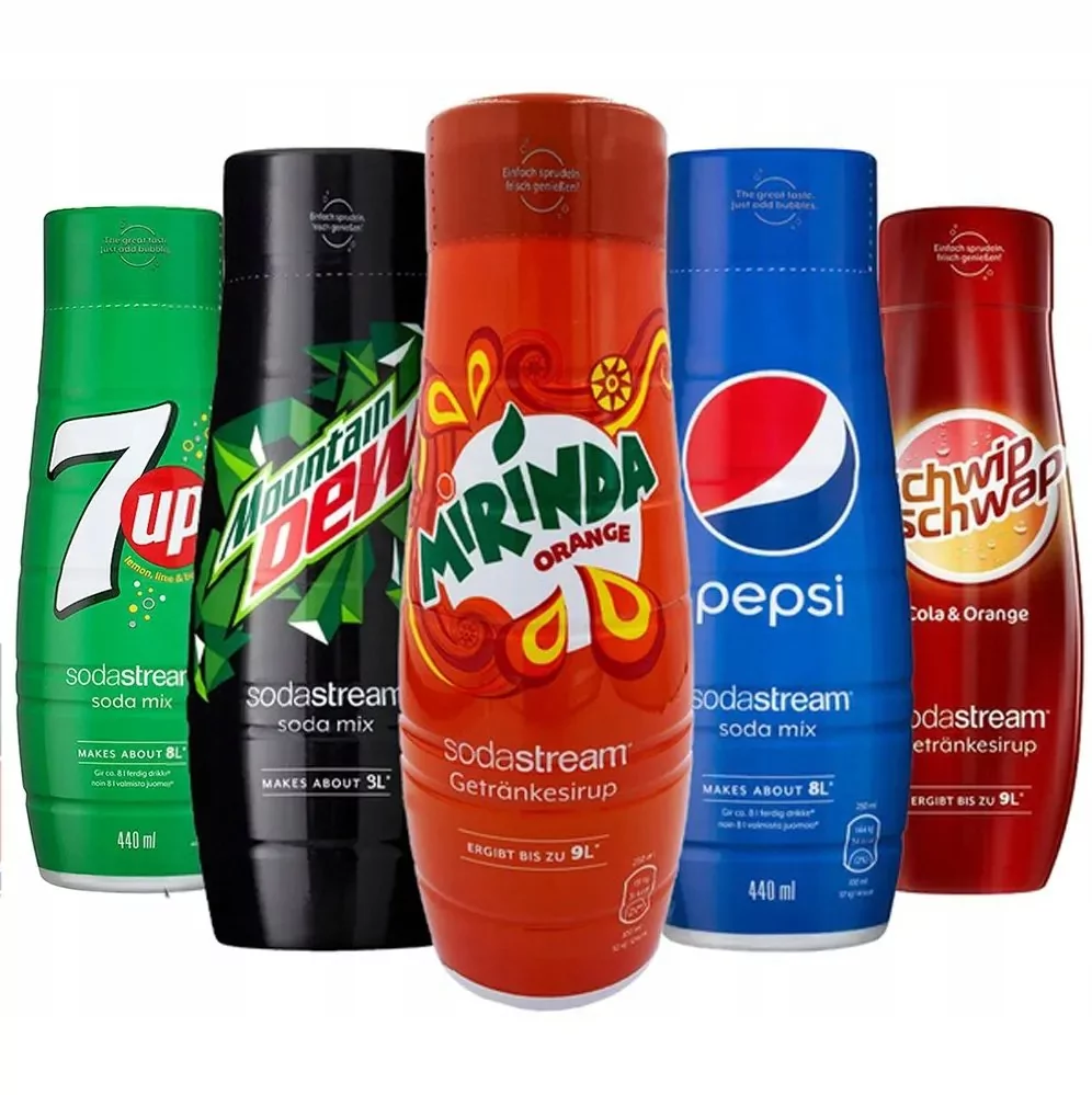 5x Syrop SodaStream Pepsi, Pepsi MAX, Mirinda, 7UP, Lipton Brzoskwinia zero  