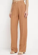 Spodnie damskie - Brązowe Spodnie Długie Szerokie z Kieszeniami Palazzo Lisarana - miniaturka - grafika 1