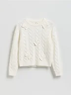 Swetry dla dziewczynek - Reserved - Dzianinowy sweter z kokardami - złamana biel - miniaturka - grafika 1